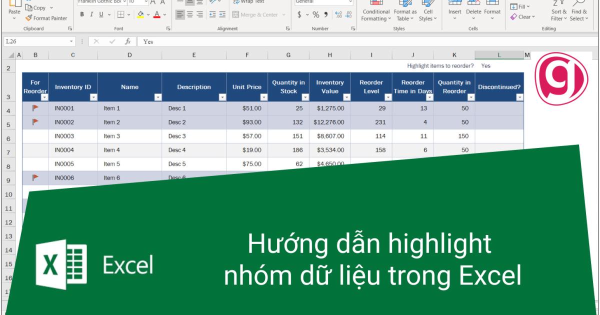 Hướng dẫn highlight nhóm dữ liệu trong Excel
